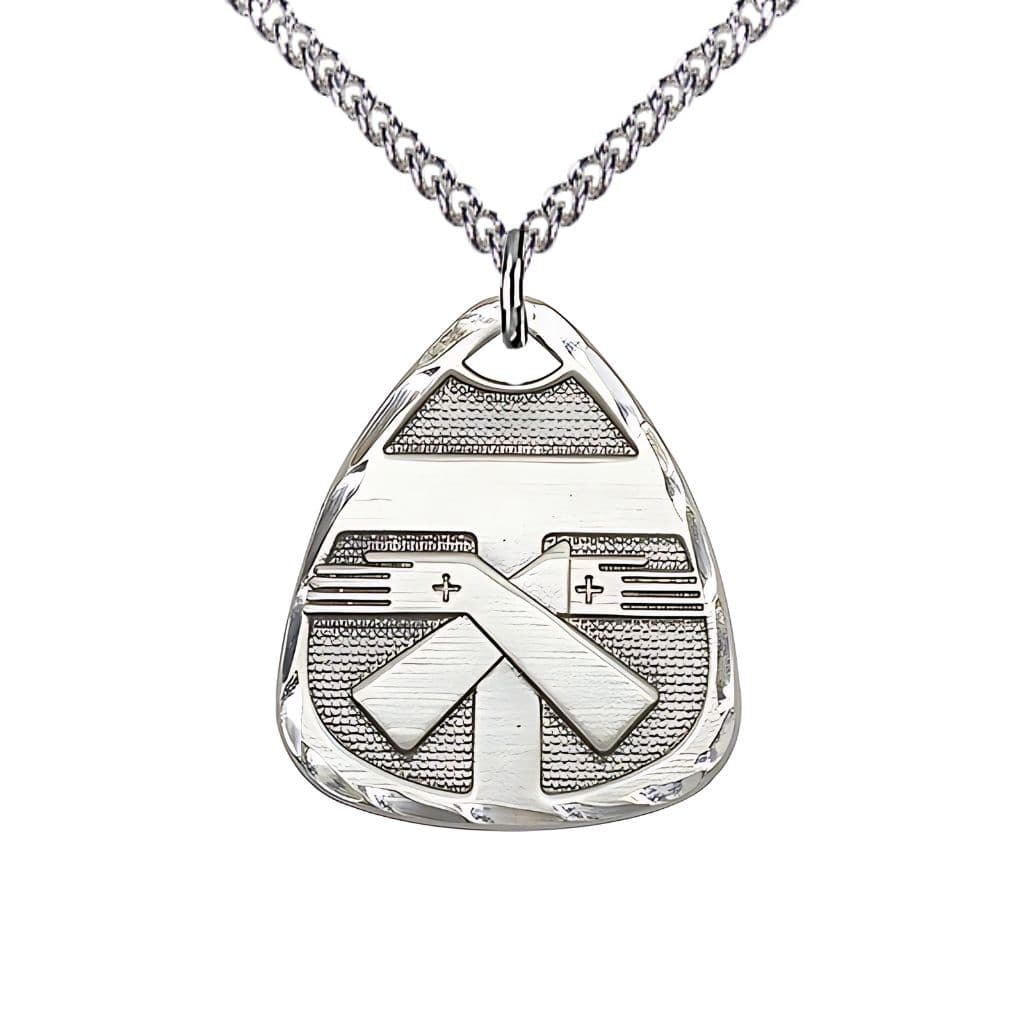 Bliss Coat of Arms Franciscan Tau Cross Sterling Silver Medal with Sterling Silver Chain, Measures 1-inch tall by 7/8-inch wide,