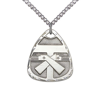 Coat of Arms Franciscan Tau Cross Sterling Silver Medal with Sterling Silver Chain, Measures 1-inch tall by 7/8-inch wide, Bliss Manufacturing