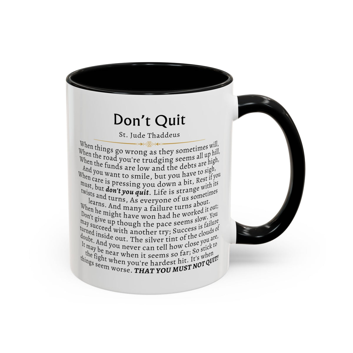 St. Jude Thaddeus Don't Quit Prayer Card Devotional Coffee Mug - 11oz Accent Cup