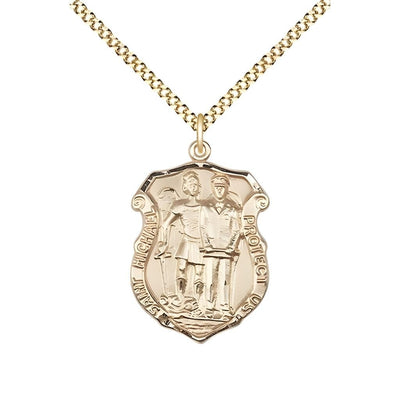 St. Michael and Police Officer 14kt Gold-filled Oval Medal Pendant with Gold-plated Chain, Measures 3/4-inch tall by 1/2-inch wide. Deluxe Gift Box, Bliss Manufacturing