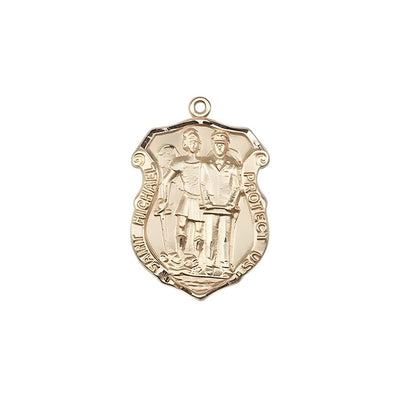 St. Michael and Police Officer 14kt Gold Oval Medal Pendant, Measures 3/4-inch tall by 1/2-inch wide. Deluxe Gift Box, Bliss Manufacturing