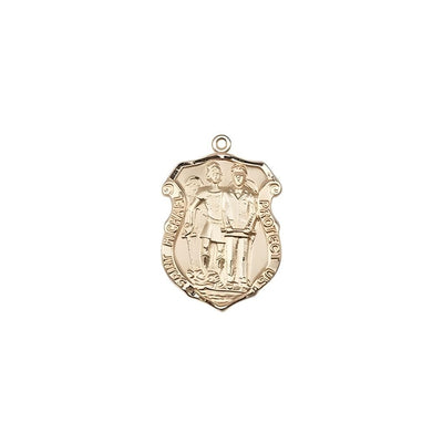 St. Michael and Police Officer 14kt Gold Oval Small Children Medal, Measures 5/8-inch tall by 3/8 wide. Deluxe Gift Box, Bliss Manufacturing