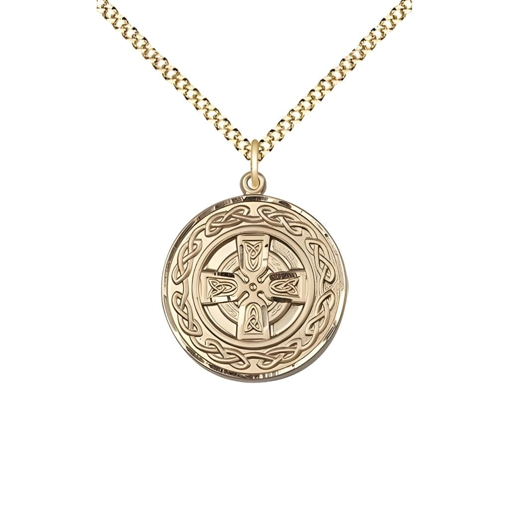 Bliss Irish Communion Cross 14kt Gold-filled Medal with gold-plated chain, Measures 3/4-inch tall by 5/8-inch wide