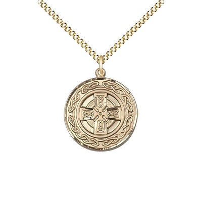 Irish Communion Cross 14kt Gold-filled Medal with gold-plated chain, Measures 3/4-inch tall by 5/8-inch wide, Bliss Manufacturing