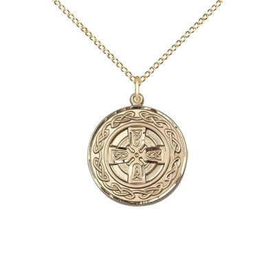 Irish Communion Cross 14kt Gold-filled Medal with gold-filled chain, Measures 3/4-inch tall by 5/8-inch wide, Bliss Manufacturing