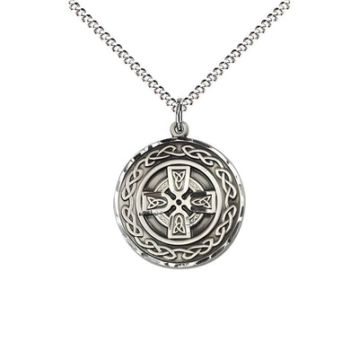 Irish Communion Cross Sterling Silver Medal with rhodium-plated chain, Measures 3/4-inch tall by 5/8-inch wide, Bliss Manufacturing