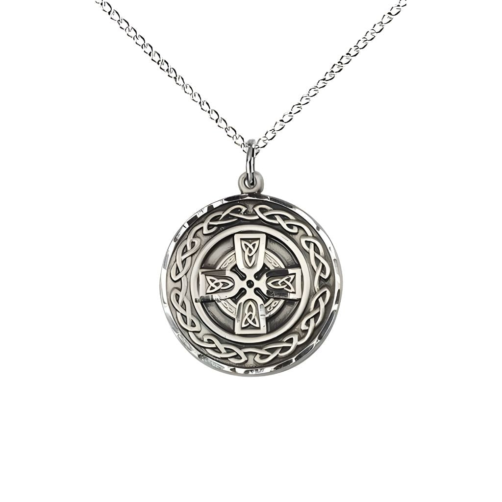 Bliss Irish Communion Cross Sterling Silver Medal with sterling silver chain, Measures 3/4-inch tall by 5/8-inch wide