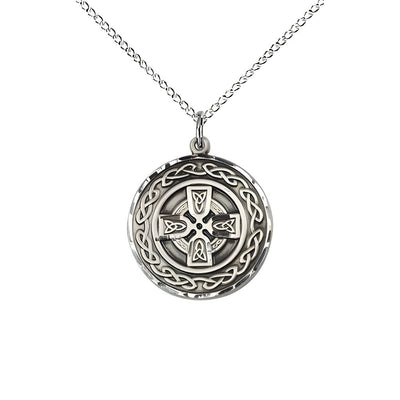 Irish Communion Cross Sterling Silver Medal with sterling silver chain, Measures 3/4-inch tall by 5/8-inch wide, Bliss Manufacturing
