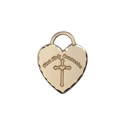 First Holy Communion Heart with Cross 14kt Gold Pendant, Measures 3/4-inch tall by 5/8-inch wide, Bliss Manufacturing