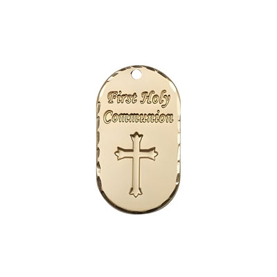 First Holy Communion Dog Tag 14kt Gold Pendant, Measures 3/4-inch tall by 5/8-inch wide, Bliss Manufacturing