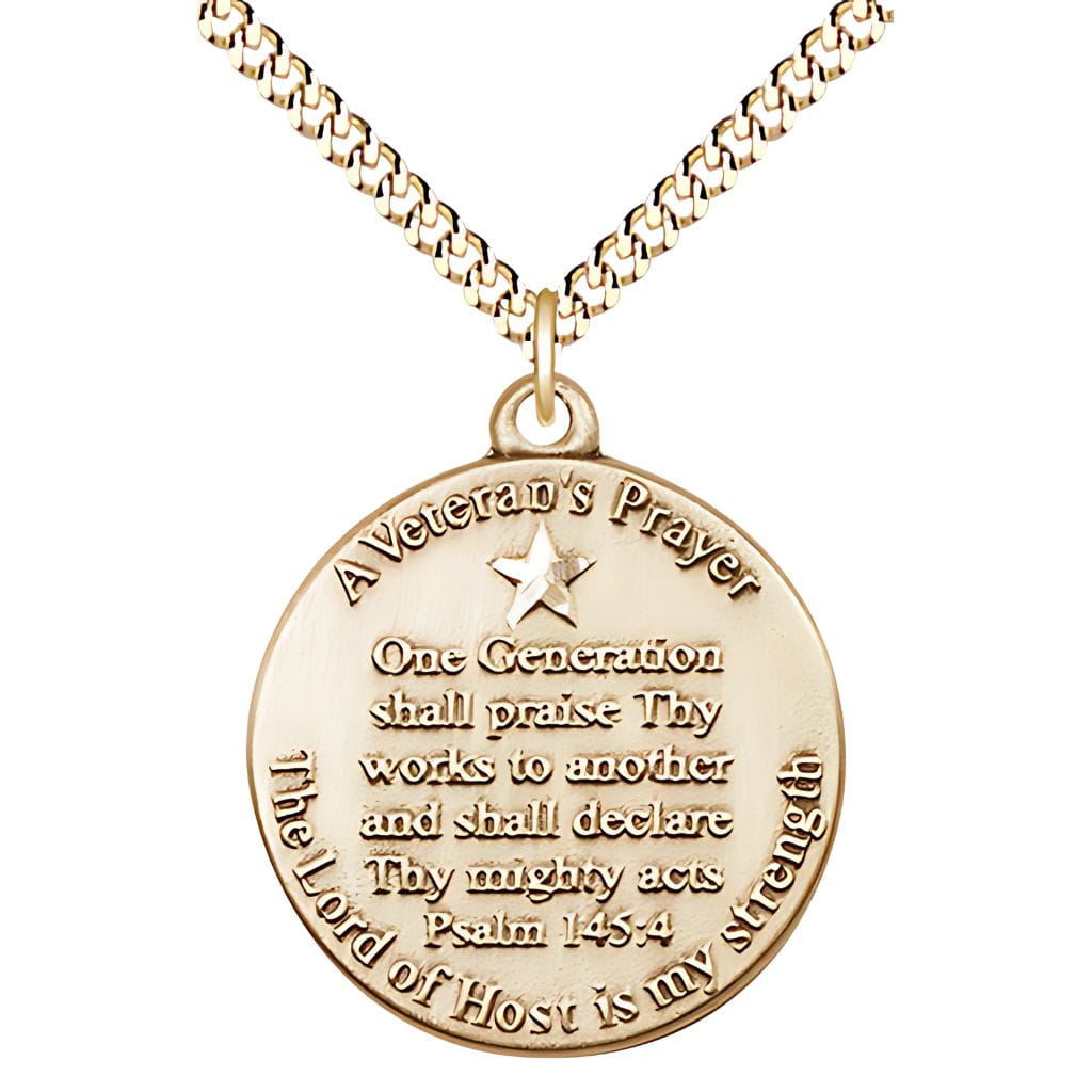 USA-made Veteran's Prayer Medal in 14kt gold-filled featuring Psalm 145:4' engravable, deluxe gift box,
