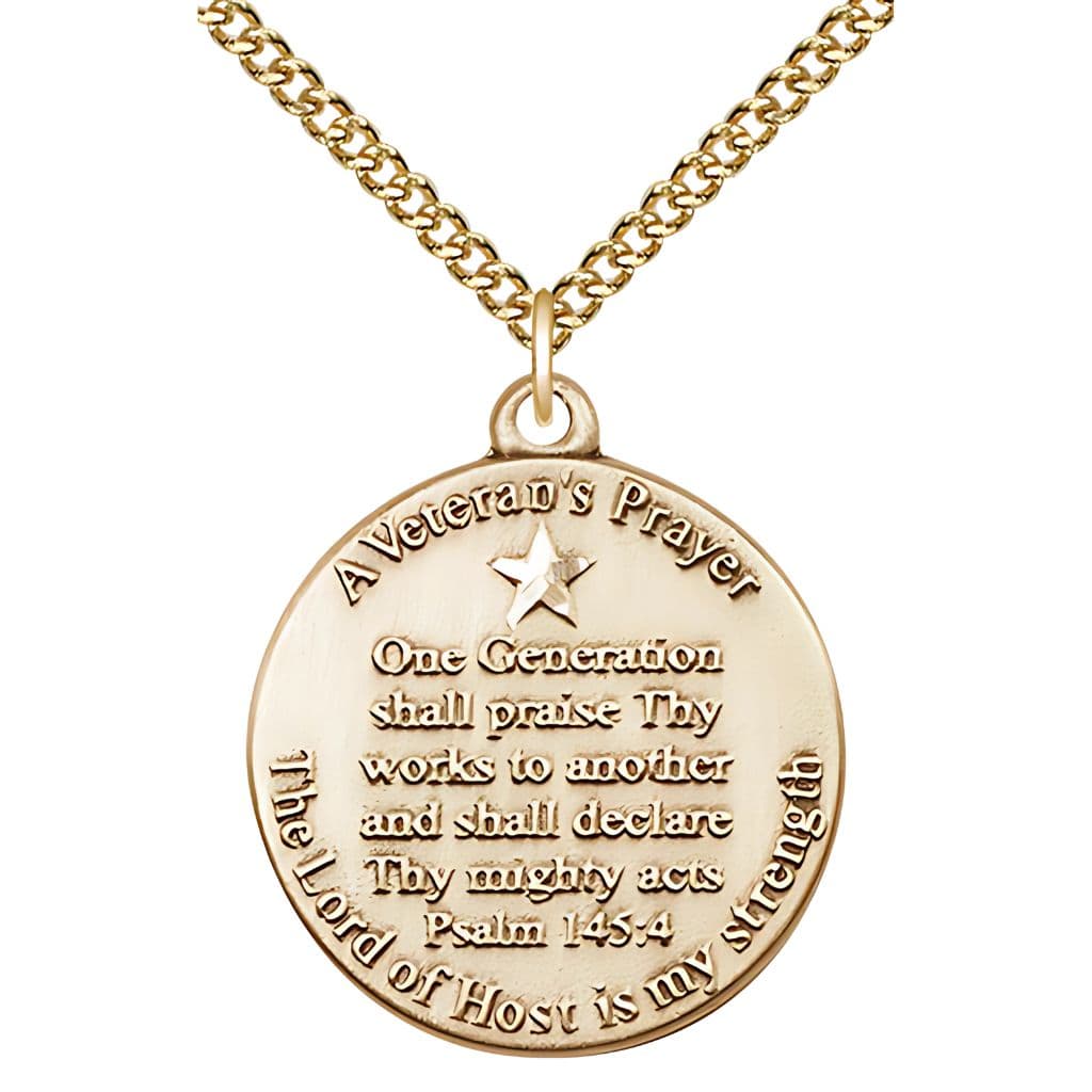 USA-made Veteran's Prayer Medal in 14kt gold-filled featuring Psalm 145:4' engravable, chain, deluxe gift box,