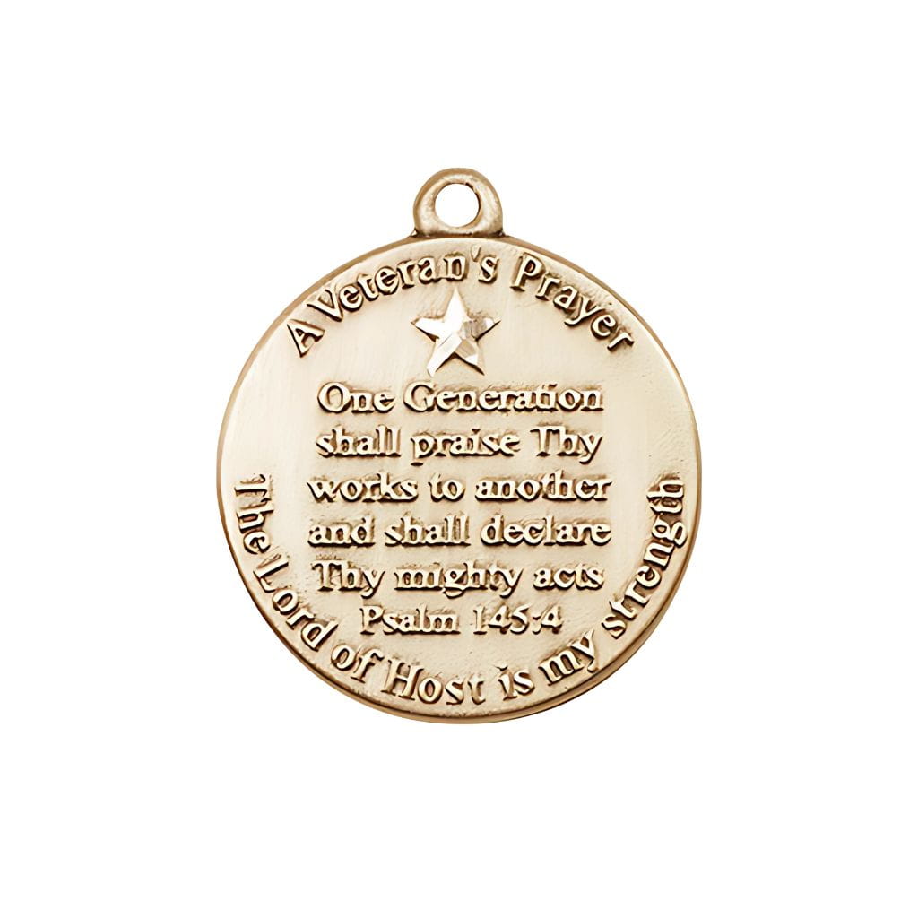 USA-made Veteran's Prayer Medal in 14kt gold featuring Psalm 145:4' engravable, deluxe gift box,