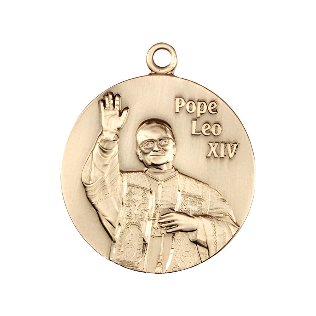 Bliss Pope Leo XIV 14kt Gold Round Medal and optional engraving, Medal Measures: 1 1/4" tall x 1 1/8" wide,