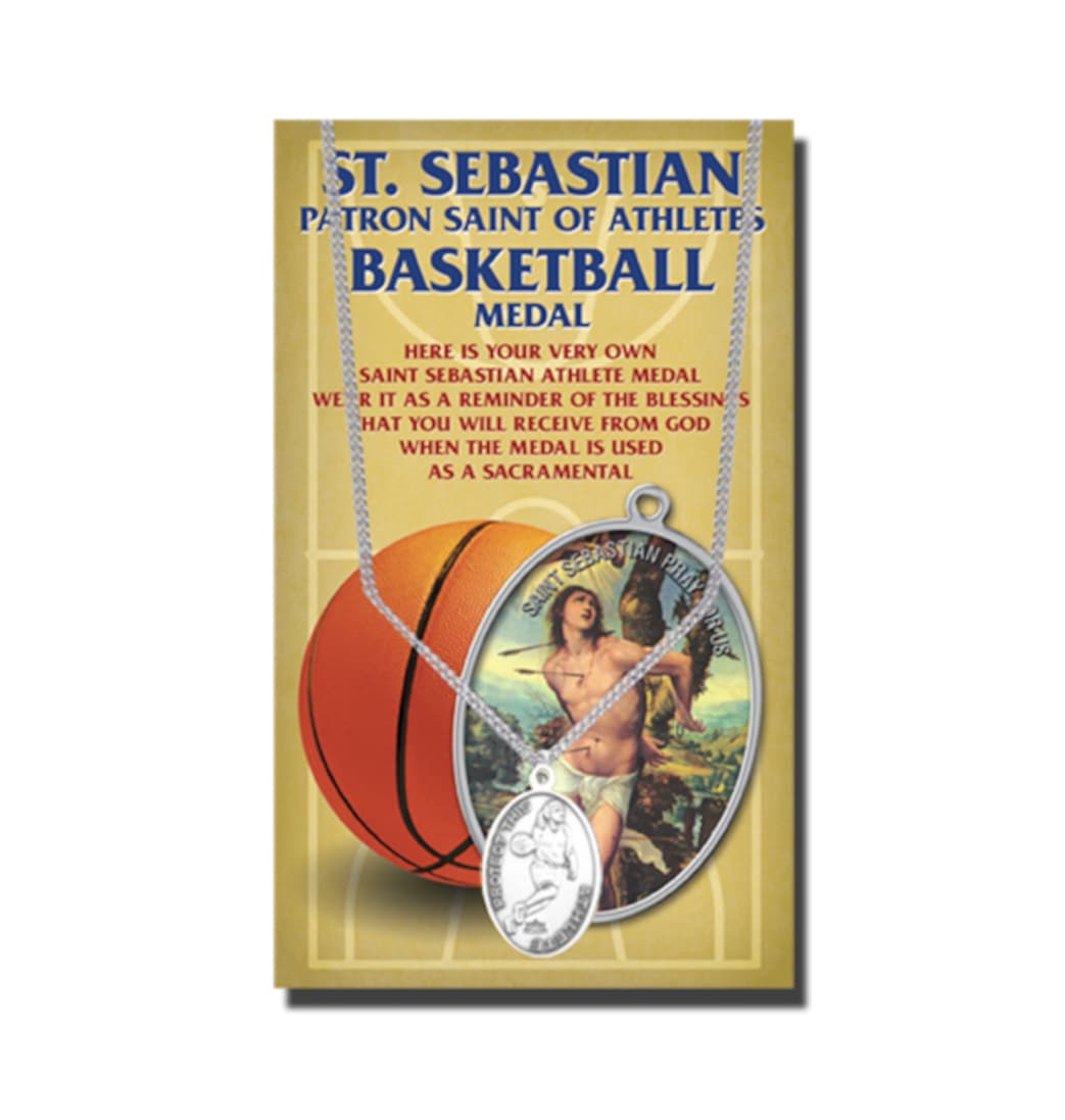 Hirten Oval Saint Sebastian Womens Basketball Medal on a 18" Chain,