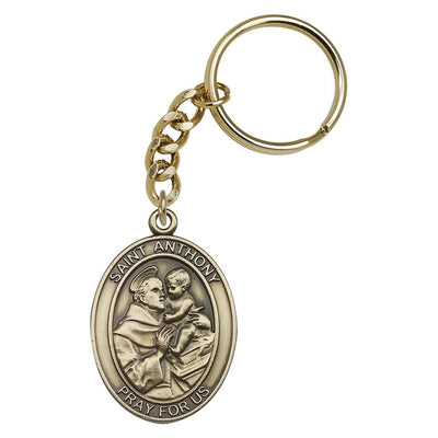 St. Anthony of Padua Oval Engravable Oval Gold Tone Key Chain, Measures 1 7/8 x 11/4, Bliss Manufacturing