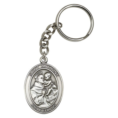St. Anthony of Padua Oval Engravable Oval Pewter Key Chain, Measures 1 7/8 x 11/4, Bliss Manufacturing