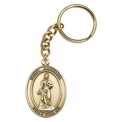 St. Barbara Engravable Oval Gold Tone Key Chain, Measures 1 7/8 x 11/4, Bliss Manufacturing