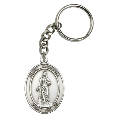 St. Barbara Engravable Oval Pewter Key Chain, Measures 1 7/8 x 11/4, Bliss Manufacturing