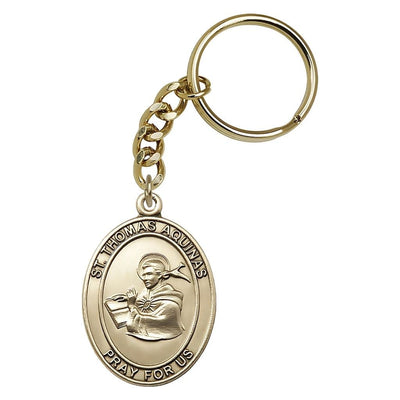 St. Thomas Aquinas Engravable Oval Gold Tone Key Chain, Measures 1 7/8 x 11/4, Bliss Manufacturing