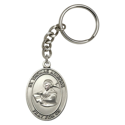 St. Thomas Aquinas Engravable Oval Pewter Key Chain, Measures 1 7/8 x 11/4, Bliss Manufacturing
