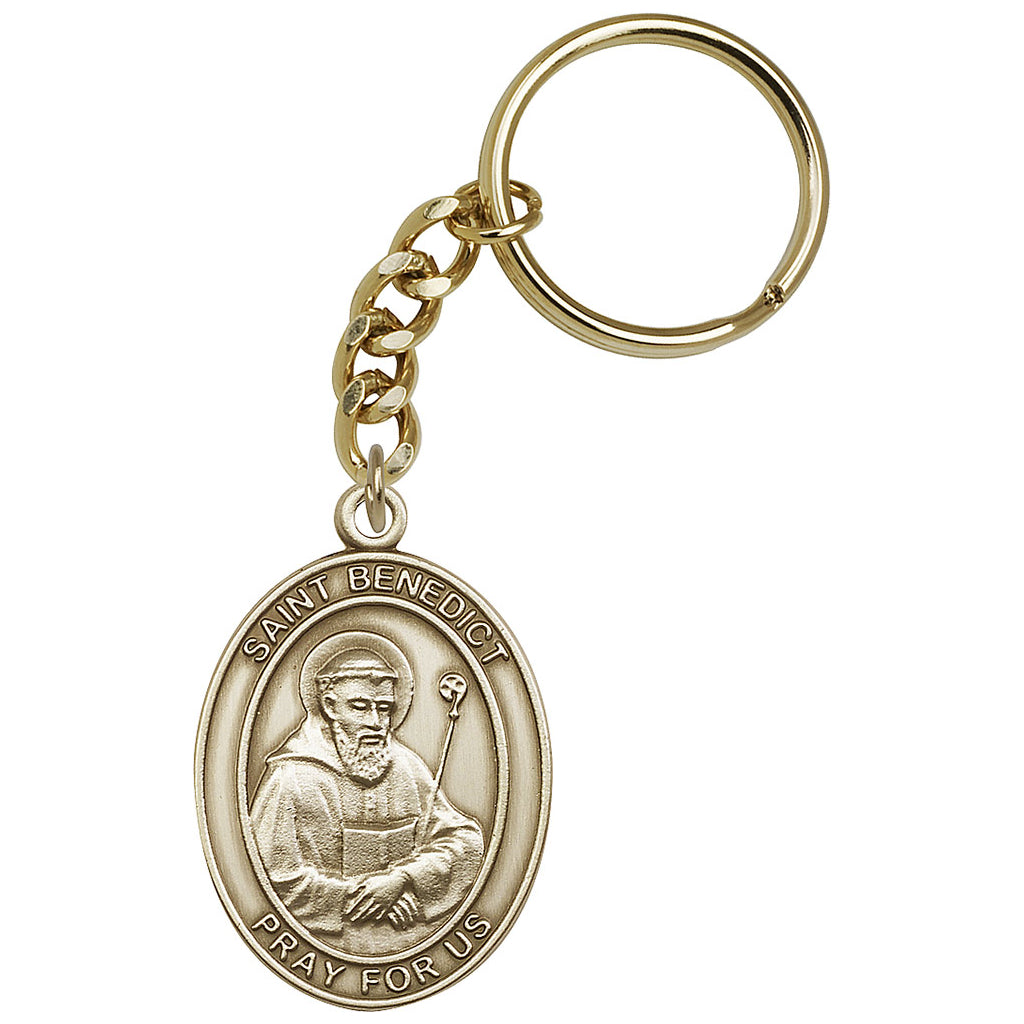 Gold Engravable Oval St Benedict Key Chain