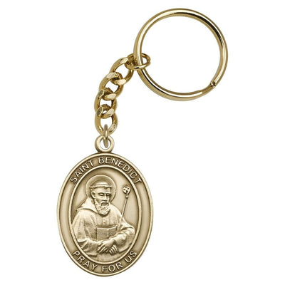 St. Benedict Gold Tone Oval Key Chain, Bliss Manufacturing