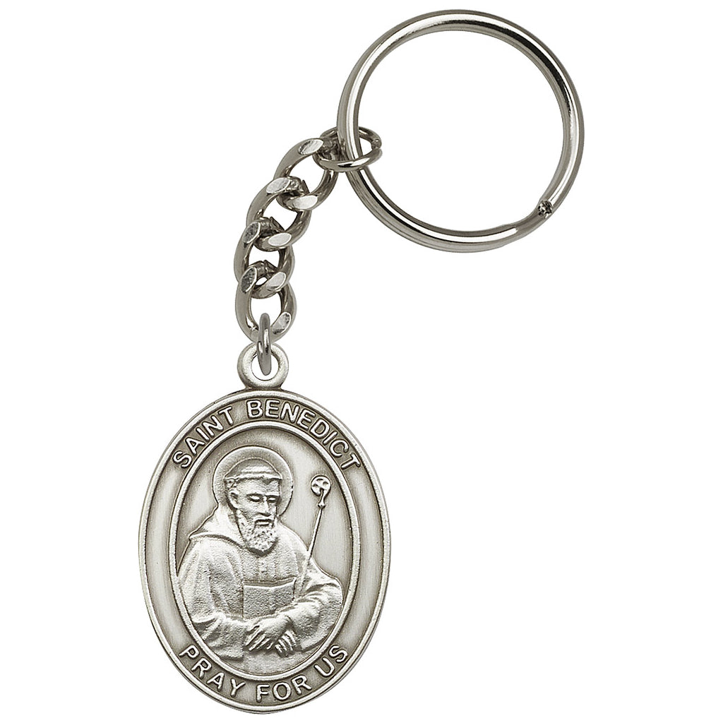 Pewter Engravable Oval St Benedict Key Chain