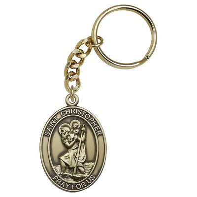 St. Christopher Engravable Oval Gold Tone Key Chain, Measures 1 7/8 x 11/4, Bliss Manufacturing