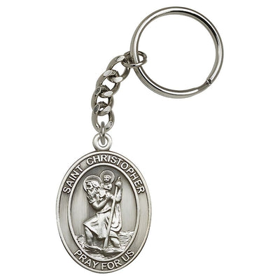St. Christopher Engravable Oval Pewter Key Chain, Measures 1 7/8 x 11/4, Bliss Manufacturing