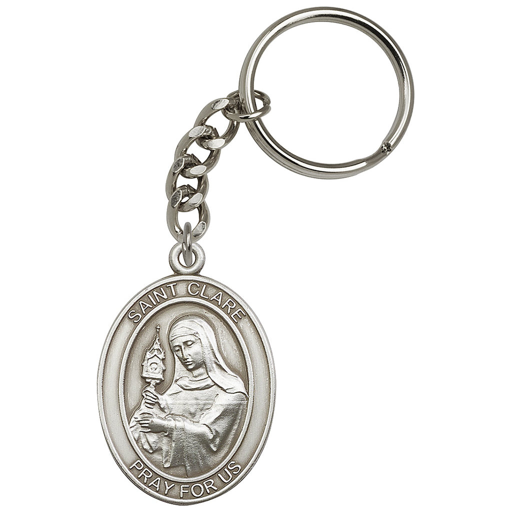 Pewter Engravable Oval St Clare of Assisi Key Chain