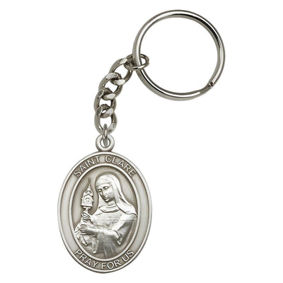 Pewter Engravable Oval St Clare of Assisi Key Chain, Measures 1 7/8 x 11/4, Bliss Manufacturing