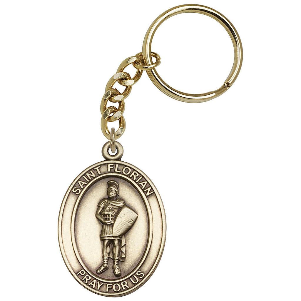 Gold Engravable Oval St Florian Key Chain