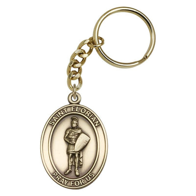 Engravable Oval St. Florian Gold Key Chain, Measures: 1 7/8 x 1 1/4, Bliss Manufacturing
