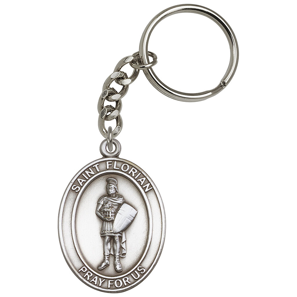 Pewter Engravable Oval St Florian Key Chain