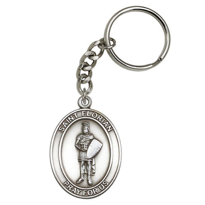 Pewter Engravable Oval St Florian Key Chain, Measures: 1 7/8 x 1 ?, Bliss Manufacturing