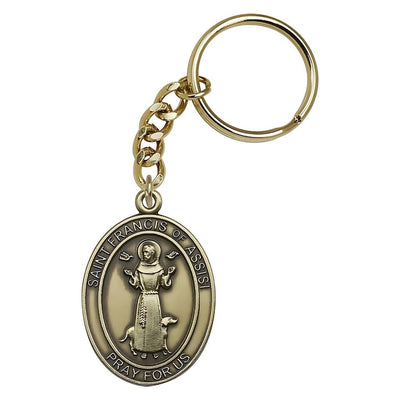 St. Francis of Assisi Engravable Oval Gold Tone Key Chain, Measures 1 7/8 x 11/4, Bliss Manufacturing