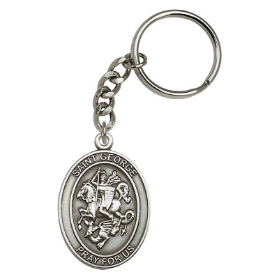 St. George Engravable Oval Pewter Key Chain, Measures 1 7/8 x 11/4, Bliss Manufacturing