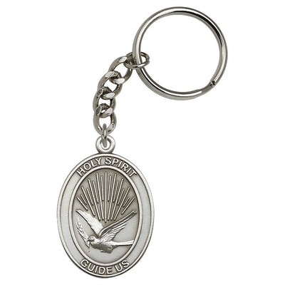 Engravable Oval Holy Spirit Dove Key Chain, Measures 1 7/8 x 11/4, pewter, Bliss Manufacturing