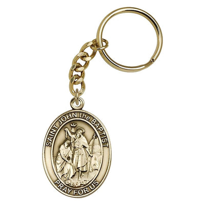 St. John the Baptist Engravable Oval Gold Tone Key Chain, Measures 1 7/8 x 11/4, Bliss Manufacturing