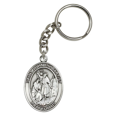 St. John the Baptist Engravable Oval Pewter Key Chain, Measures 1 7/8 x 11/4, Bliss Manufacturing