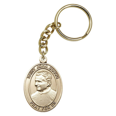 Gold Engravable Oval St. John Bosco Key Chain, Measures: 1 7/8 x 1 ?, Bliss Manufacturing