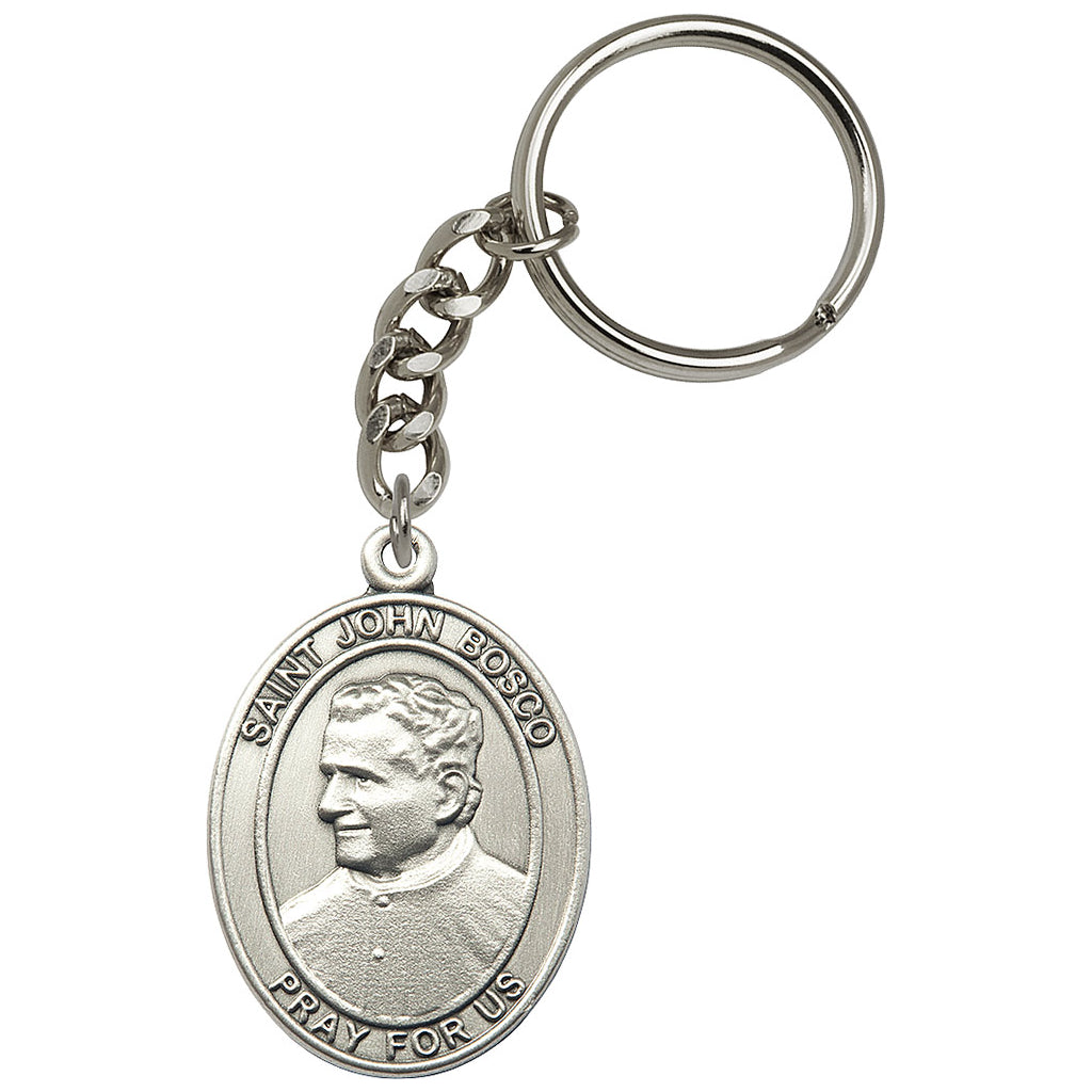 Pewter Engravable Oval St John Bosco Key Chain