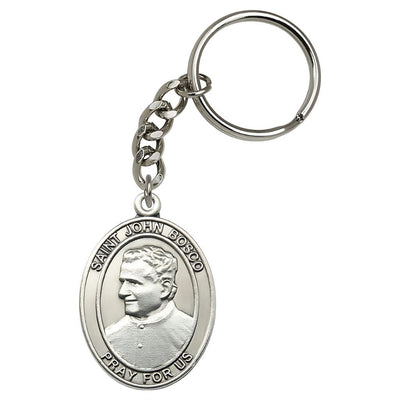 Pewter Engravable Oval St John Bosco Key Chain, Measures: 1 7/8 x 1 ?, Bliss Manufacturing