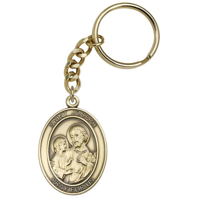 Engravable Oval St. Joseph Gold Key Chain, Measures 1 7/8 x 11/4, Bliss Manufacturing