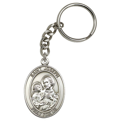 Engravable Oval St. Joseph Silver Key Chain, Measures 1 7/8 x 11/4, Bliss Manufacturing