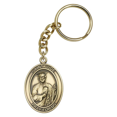 St. Jude Thaddeus Engravable Oval Gold Tone Key Chain, Measures 1 7/8 x 11/4, Bliss Manufacturing