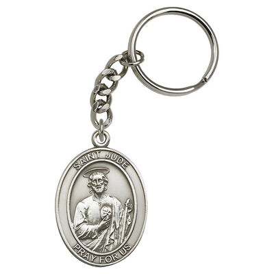 St. Jude Thaddeus Engravable Oval Pewter Key Chain, Measures 1 7/8 x 11/4, Bliss Manufacturing