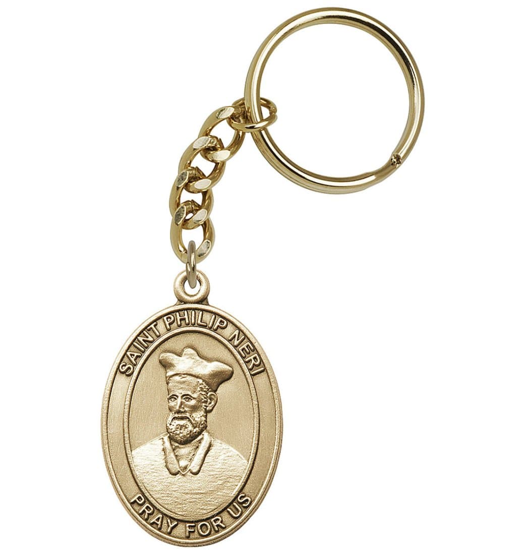 Bliss Manufacturing Engravable Oval St Philip Neri Gold Key Chain,