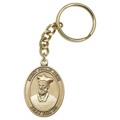 Engravable Oval St Philip Neri Gold Key Chain, Measures 1 7/8 x 11/4, Bliss Manufacturing